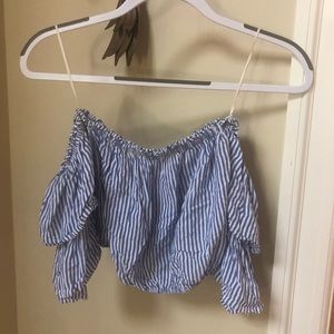Medium hanging sleeves blue striped top